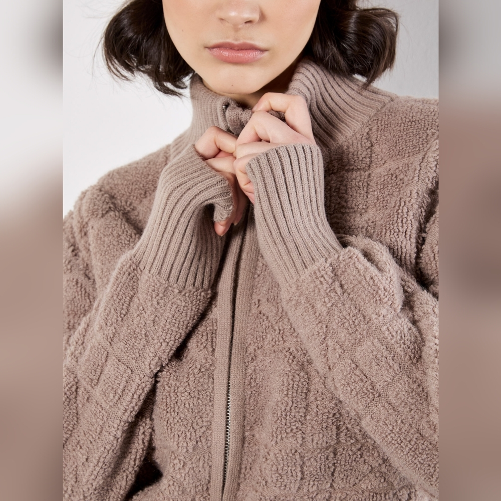 High Neck Looped Textured Zip Jacket - Picture 3 of 12